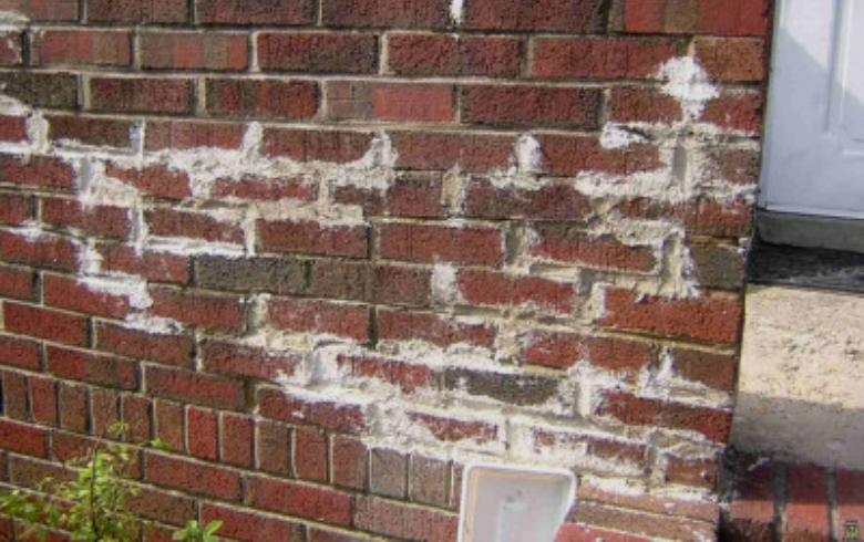 travail de mortier mal fait sur mur de briques