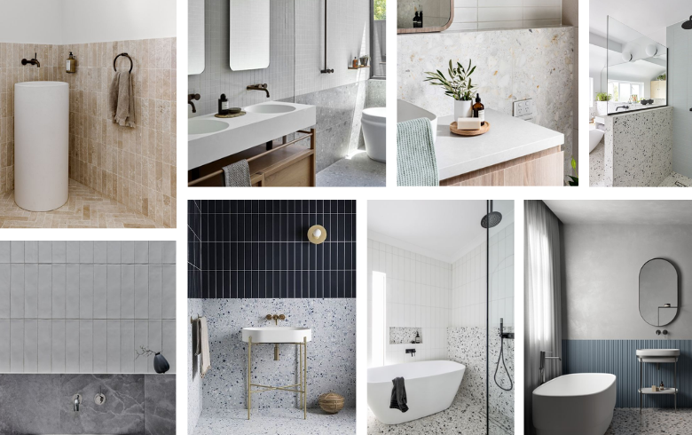 Different bathrooms with trendy ceramic tiles