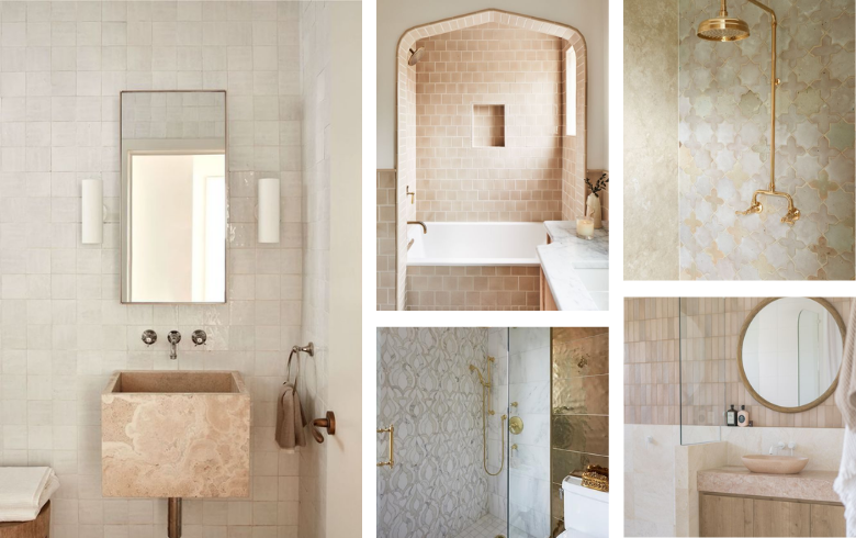 Beige trendy bathroom with original tiles