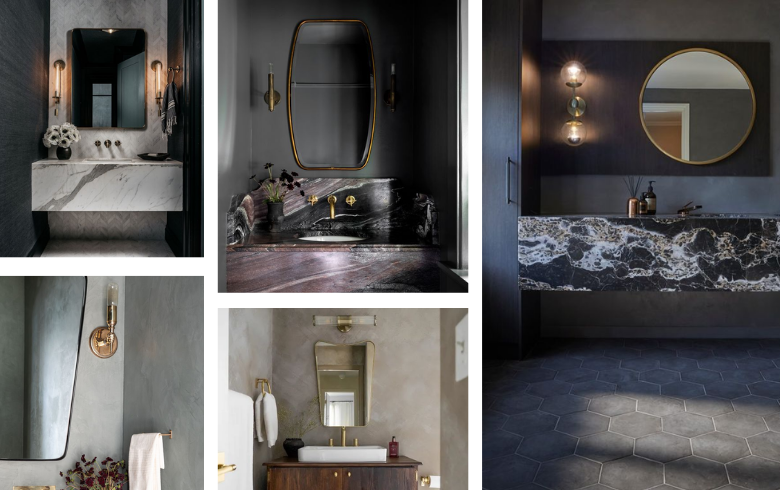 Different wall lighting in trendy bathrooms