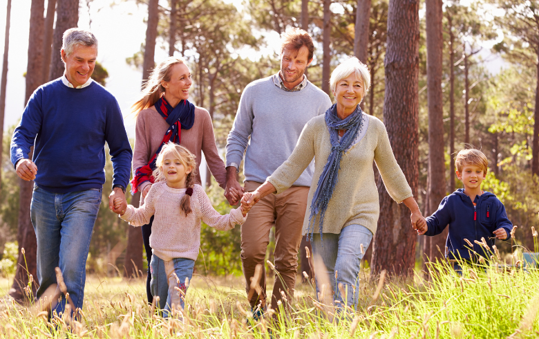 multigenerational family taking a walk