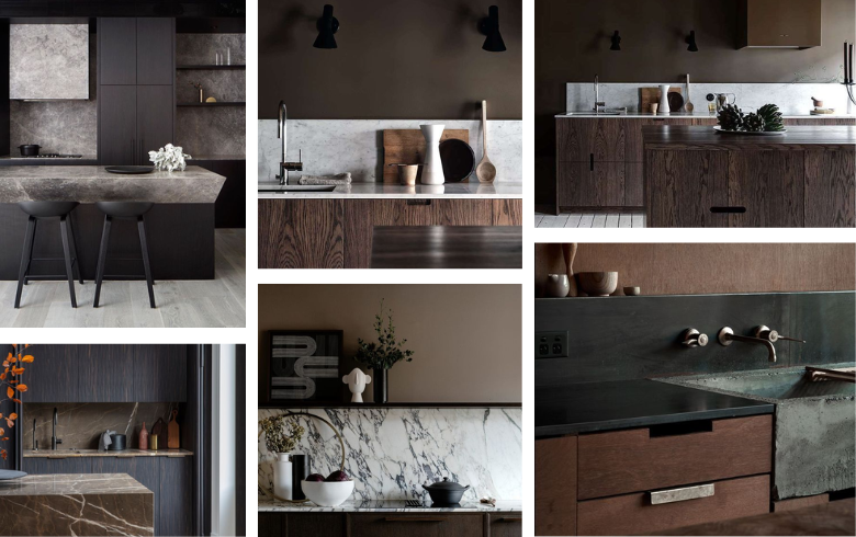 dark tone kitchen with dark cabinets