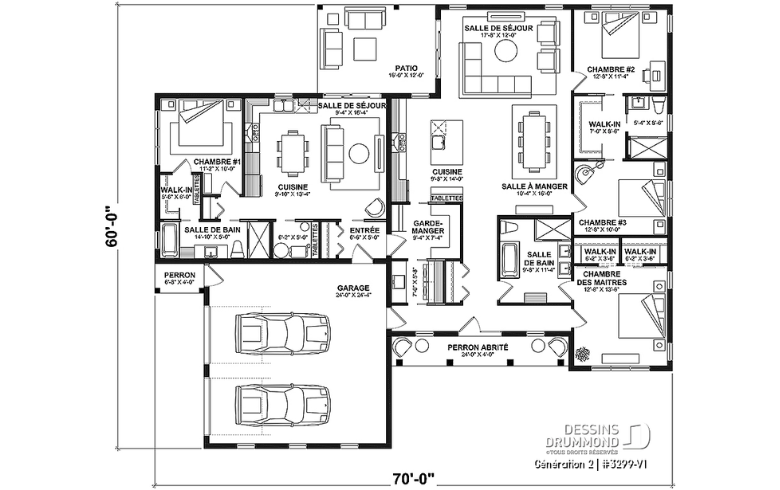 Plan étage d'une maison intergénération avec garage double