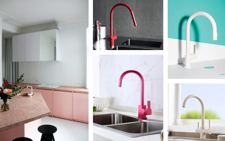 robinets blanc, rose ou rouge dans cuisines modernes