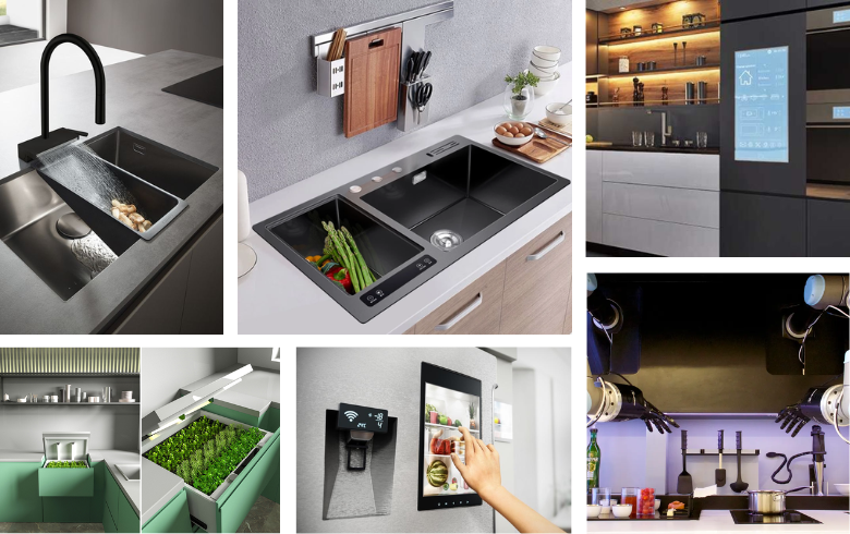 smart sink and fridge in modern kitchen