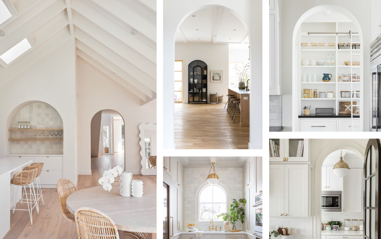 arched entryways and niches in white kitchen