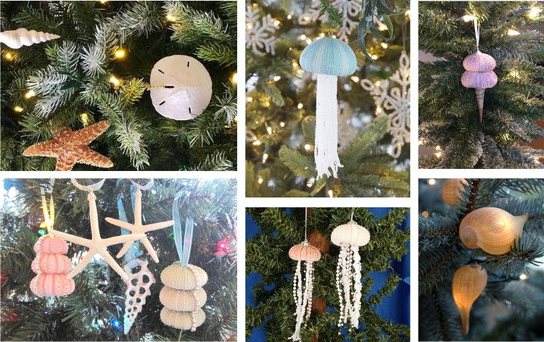 christmas seaside ornaments on tree