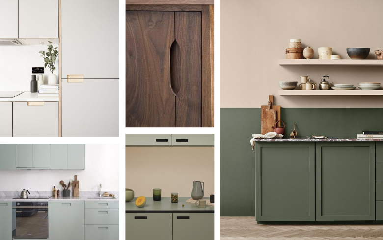 colored cabinets with integrated handles