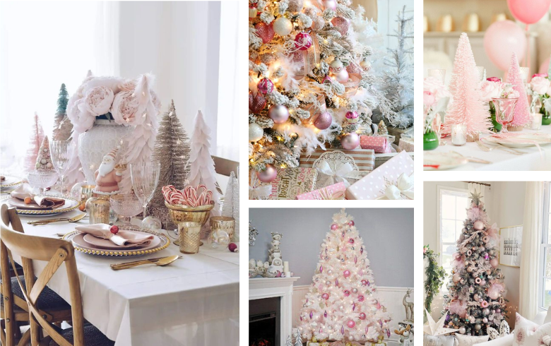 Décorations de table de couleur rose et arbres roses de Noël