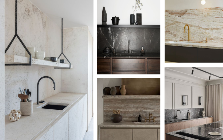 grey and white marble monolithic kitchen