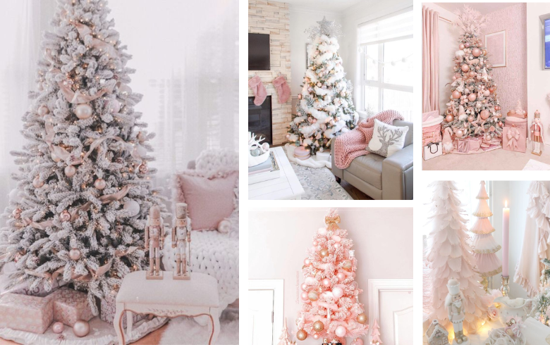 pink christmas tree in soft coloured living room