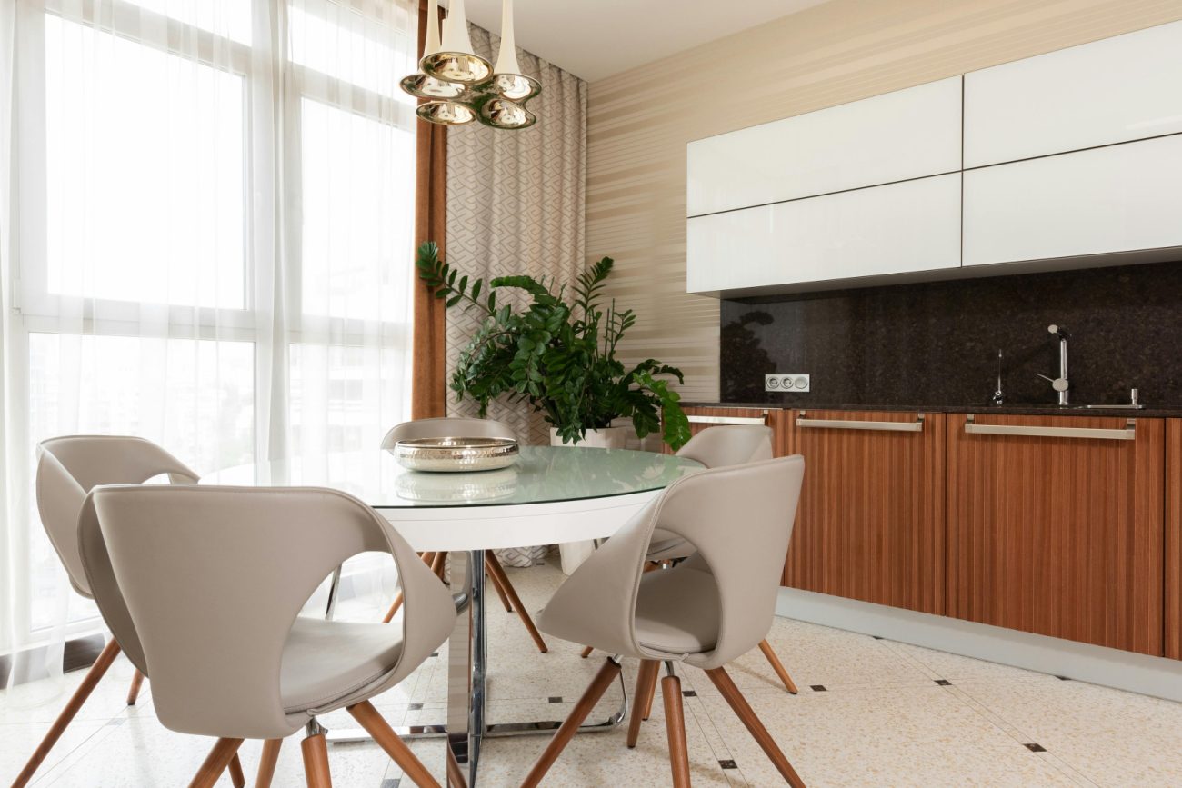 Dining table with four chairs in a kitchen