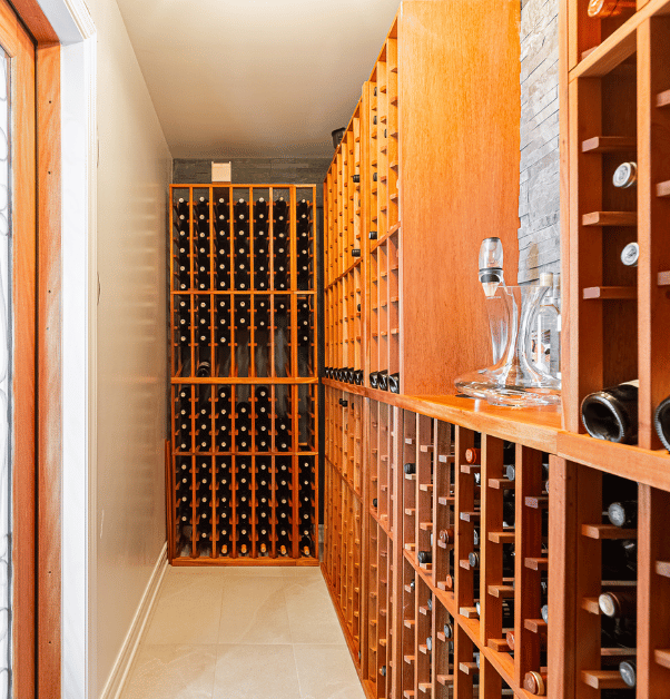 interior view of the wine cellar with wood shelves