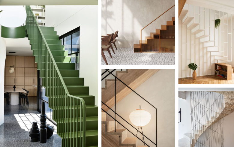 trendy architectural stairs with metal railings