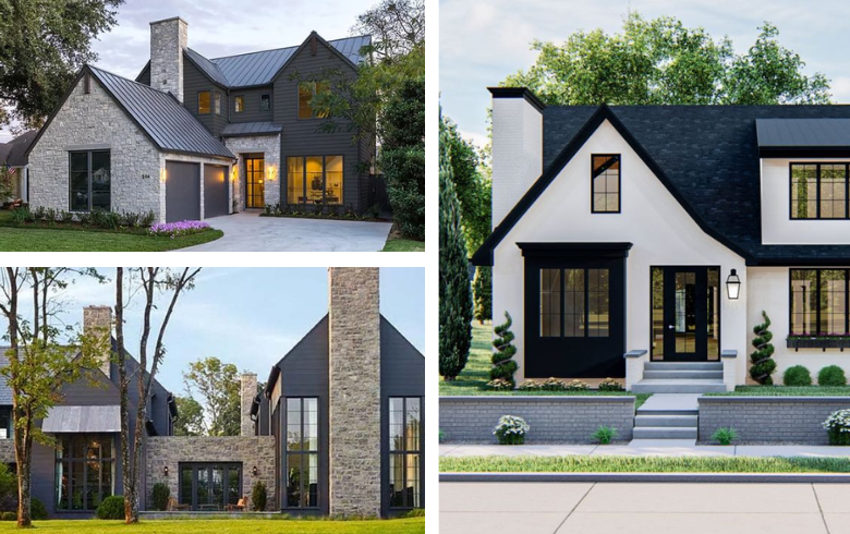 transitional style brick house facades
