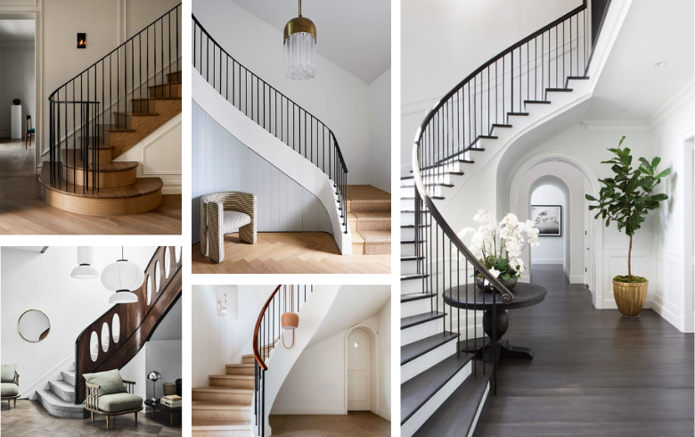 circular style stairs with metal railing to highlight interior home design trends for staircases