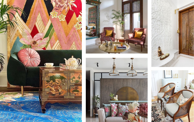 meubles et décorations de salon de style franco-indien