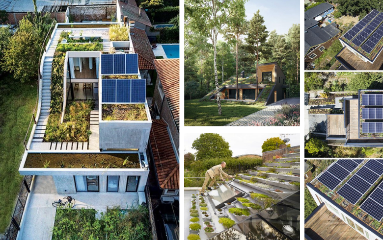maisons avec panneaux solaires sur toit