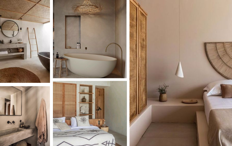 salles de bain et chambre dans la tendance du style désert