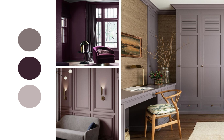salon et bureau violets avec meubles violets tendances