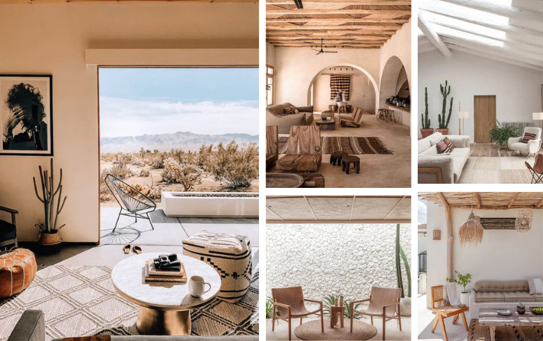 salons de design boho-chic désertique avec meubles beiges en bois