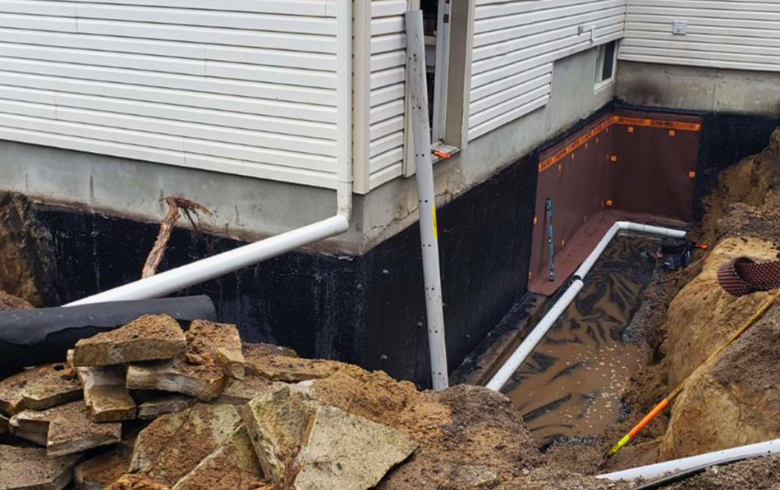 gutters connected to the French drain at the front of the house