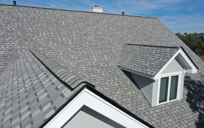 renovated roof with grey shingles