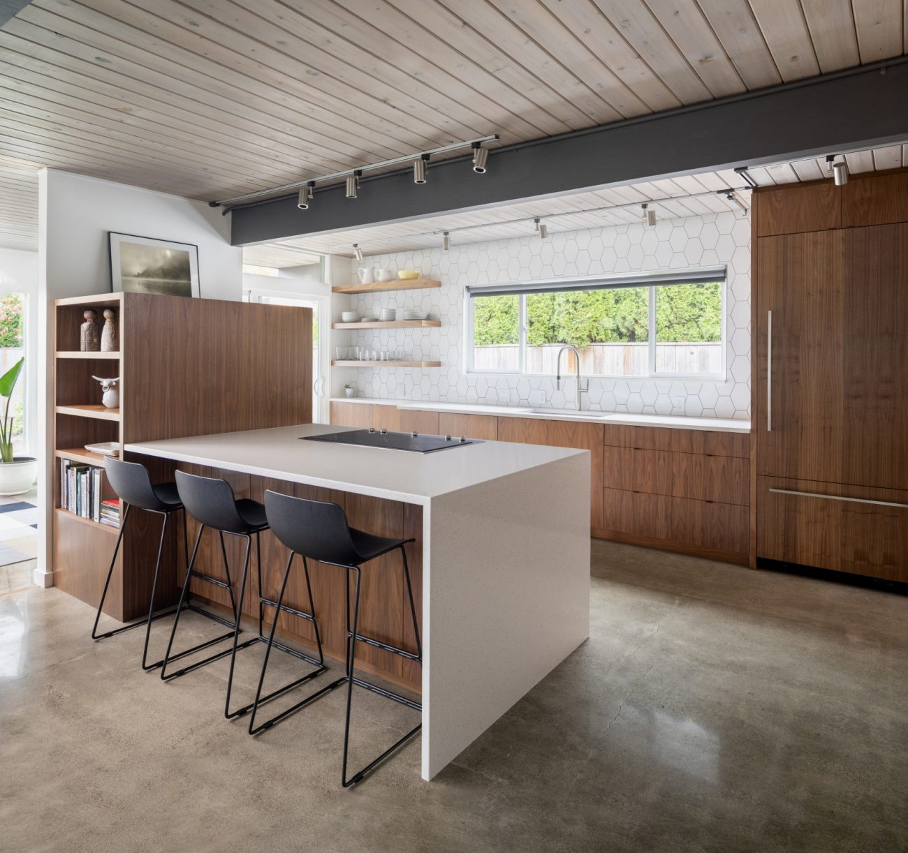 Luxury modern kitchen with wooden ceiling